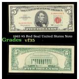 1963 $5 Red Seal United States Note Grades vf++