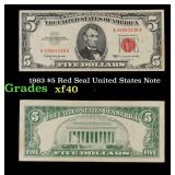 1963 $5 Red Seal United States Note Grades xf
