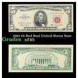 1963 $5 Red Seal United States Note Grades xf+