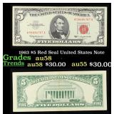 1963 $5 Red Seal United States Note Grades Choice