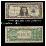 1957 $1 Blue Seal Silver Certificate Grades vf+