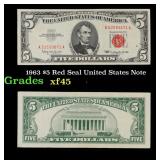 1963 $5 Red Seal United States Note Grades xf+