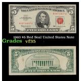 1963 $5 Red Seal United States Note Grades vf++