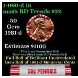 BU Shotgun Lincoln 1c roll, 1981-d 50 pcs Bank Wra