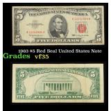 1963 $5 Red Seal United States Note Grades vf++