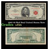 1963 $5 Red Seal United States Note Grades vf++