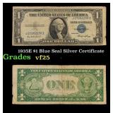 1935E $1 Blue Seal Silver Certificate Grades vf+