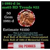 BU Shotgun Lincoln 1c roll, 1981-d 50 pcs Bank Wra