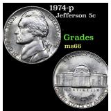 1974-p Jefferson Nickel 5c Grades GEM+ Unc