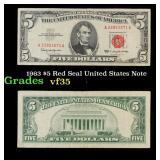 1963 $5 Red Seal United States Note Grades vf++