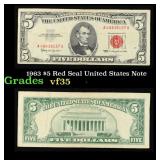 1963 $5 Red Seal United States Note Grades vf++