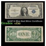 1935F $1 Blue Seal Silver Certificate Grades vf++