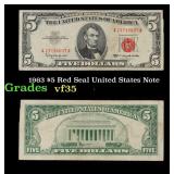 1963 $5 Red Seal United States Note Grades vf++