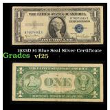 1935D $1 Blue Seal Silver Certificate Grades vf+