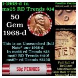 BU Shotgun Lincoln 1c roll, 1968-d 50 pcs Bank Wra