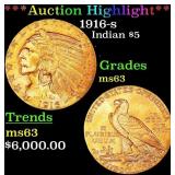*Highlight* 1916-s Gold Indian Half Eagle $5 Selec