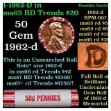 BU Shotgun Lincoln 1c roll, 1962-d 50 pcs Bank Wra