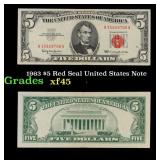 1963 $5 Red Seal United States Note Grades xf+