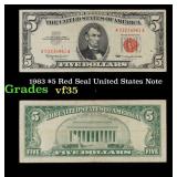 1963 $5 Red Seal United States Note Grades vf++
