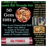 BU Shotgun Lincoln 1c roll, 1981-p 50 pcs Bank Wra