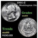 1991-d Washington Quarter 25c Grades GEM+ Unc