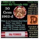 BU Shotgun Lincoln 1c roll, 1962-d 50 pcs Bank Wra