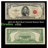 1953 $5 Red Seal United States Note Grades vf++