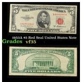 1953A $5 Red Seal United States Note Grades vf++