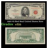 1963 $5 Red Seal United States Note Grades vf++