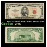 1953A $5 Red Seal United States Note Grades vf++