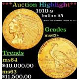 *Highlight* 1910-s Gold Indian Half Eagle $5 ms63+