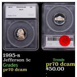 1995-s Proof Jefferson Nickel 5c pr70 dcam SEGS