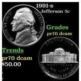 1991-s Proof Jefferson Nickel 5c pr70 dcam SEGS