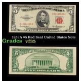 1953A $5 Red Seal United States Note Grades vf++