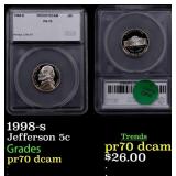 1998-s Proof Jefferson Nickel 5c pr70 dcam SEGS