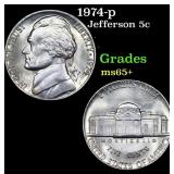 1974-p Jefferson Nickel 5c Grades GEM+ Unc