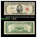 1953B $5 Red Seal United States Note Grades vf++