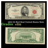 1953 $5 Red Seal United States Note Grades vf++
