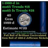 BU Shotgun Jefferson 5c roll, 1989-d 40 pcs Bank $