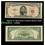 1953A $5 Red Seal United States Note Grades vf++
