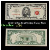 1963 $5 Red Seal United States Note Grades vf++