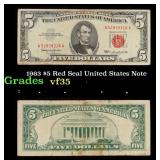 1963 $5 Red Seal United States Note Grades vf++
