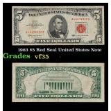 1963 $5 Red Seal United States Note Grades vf++