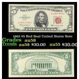 1963 $5 Red Seal United States Note Grades Choice