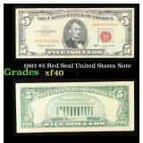 1963 $5 Red Seal United States Note Grades xf