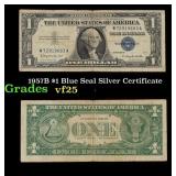 1957B $1 Blue Seal Silver Certificate Grades vf+