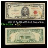 1963 $5 Red Seal United States Note Grades vf++