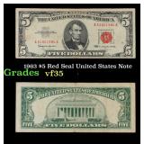 1963 $5 Red Seal United States Note Grades vf++