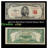 1953 $5 Red Seal United States Note Grades vf++