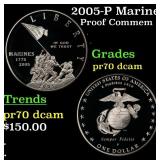 2005-P Marines Proof Modern Commem Dollar $1 pr70